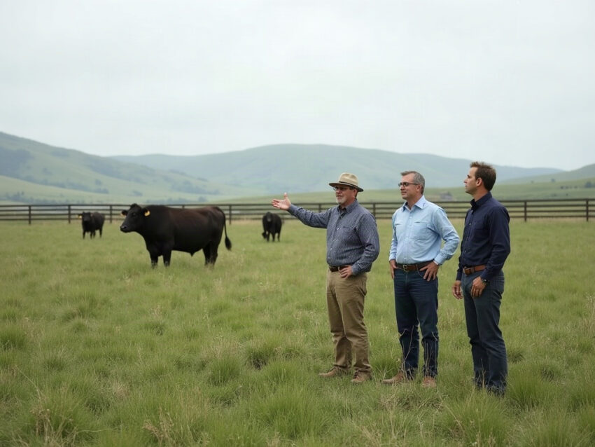 Officials survey the future AgriCentre East site as current occupants look on